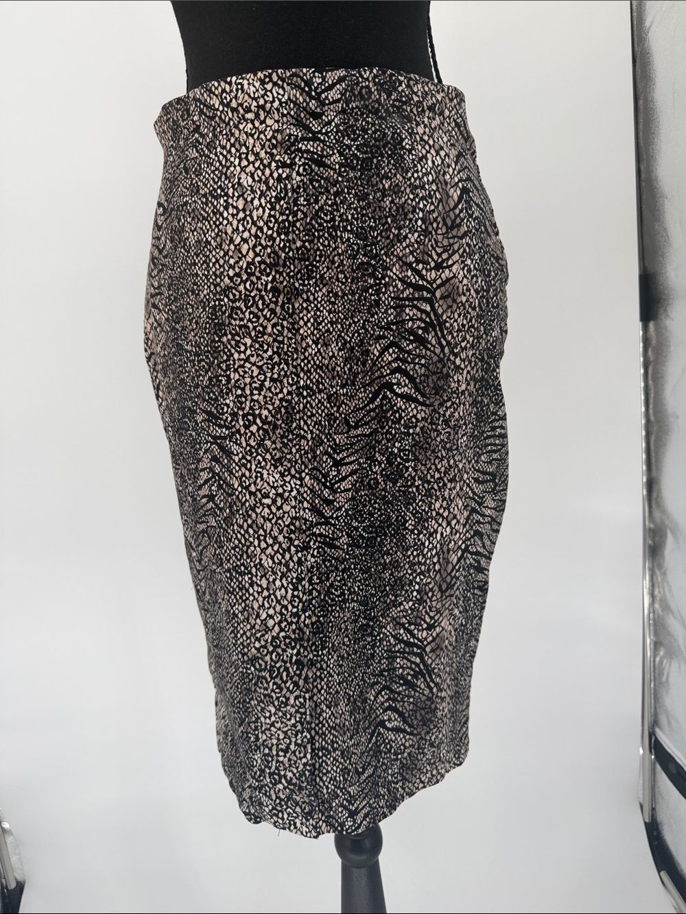 Animal Print Pencil Skirt in Black and Tan‎